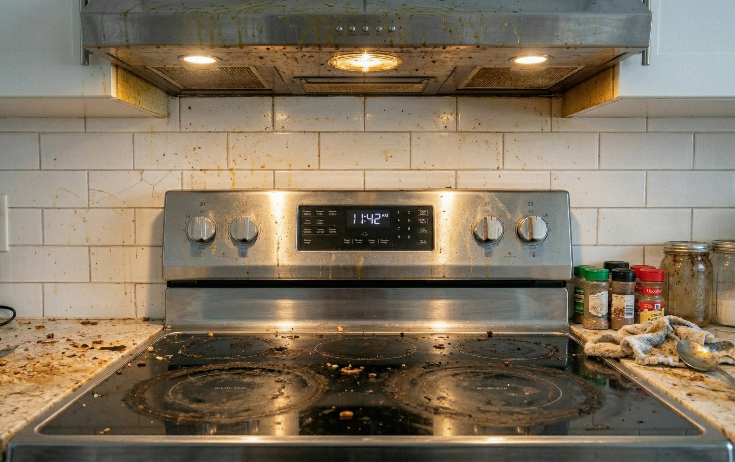 Greasy stove before cleaning